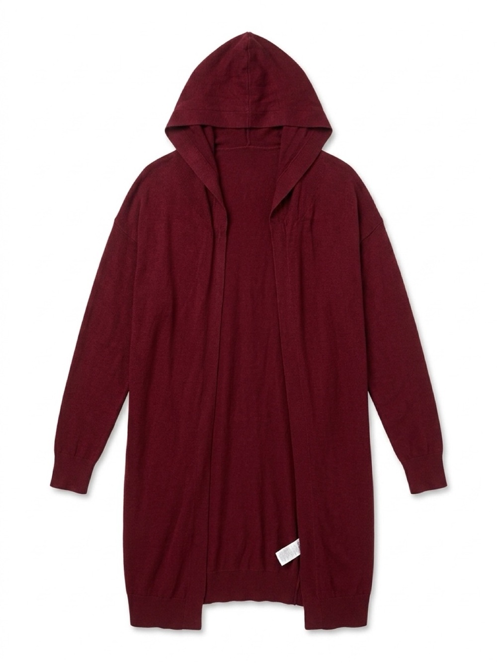 Women Hooded Open-Front Cardigan Sweater - Burgundy